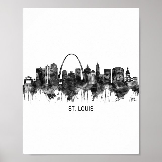 Poster St. Louis Missouri Skyline BW (Devant)