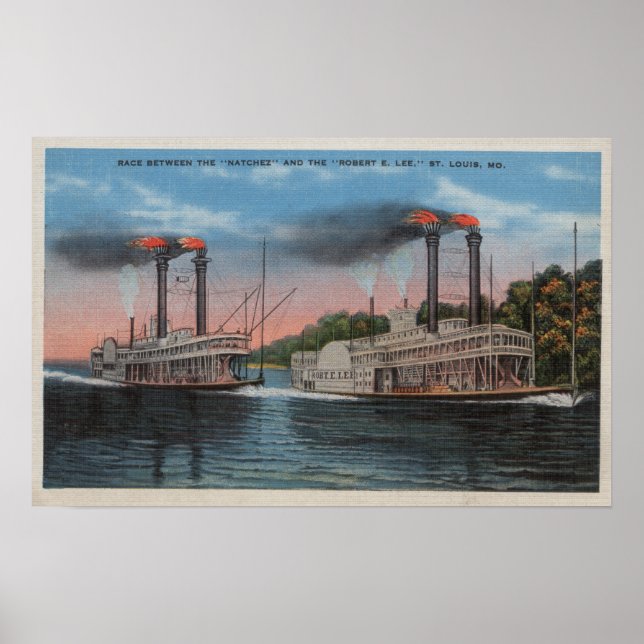 Poster St. Louis, MO - Vue de Natchez et Robert E. Lee (Devant)