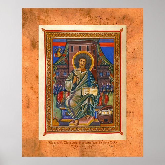 Poster St Luke Illuminé Médiéval Art Religieux Imprimer (Devant)