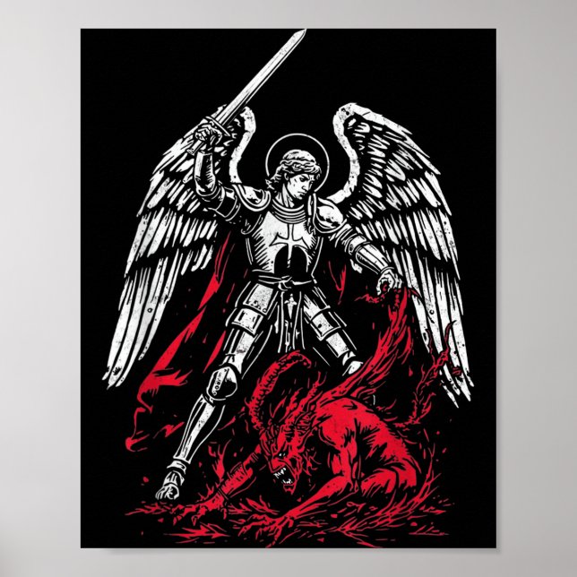 Poster St Michael The Archangel Defeats Satan Catholic  (Devant)