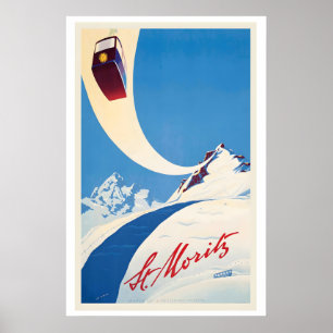 Poster St. Moritz Suisse Sports d'hiver Ski vintage
