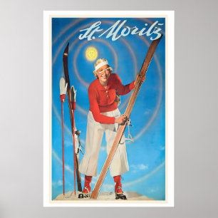 Poster St. Moritz Zwitzerland Sports d'hiver Ski vintage