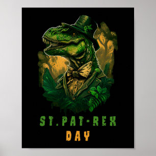 Poster St Pat Trex Day Leprechaun Dinosaur Dino Happy St