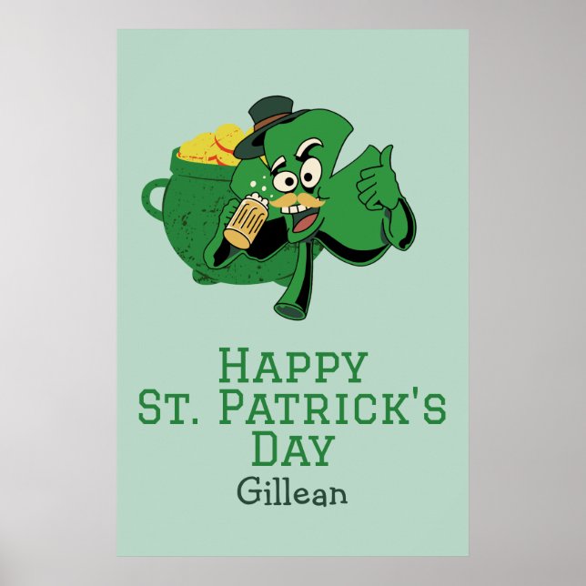 Poster St. Patrick's Day casquette vert irlandais Shamroc (Devant)