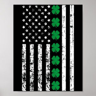 Poster St Patricks Day Drapeau Usa Chanceux Shamrock St P