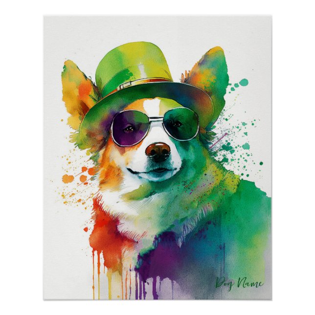 Poster St Patricks Day - Funny Corgi Dog Irish Costume (Devant)