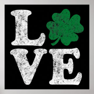 Poster St Patrick's Day LOVE Shamrock irlandais
