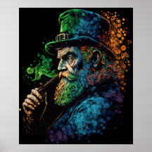 St Patrick's Leprechaun Fumer Pipe Ai Art