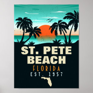 Poster St. Pete Beach Floride Retro Sunset Palm Tree 60s