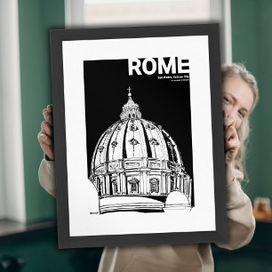 Poster St. Peter's Rome Black White Sketch Mate Post