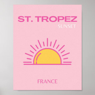 Poster St Tropez, France, Coucher de soleil, Art de voyag