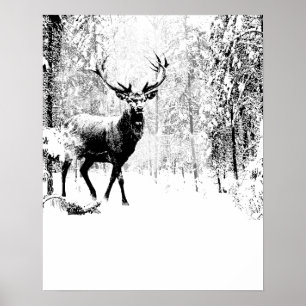 Poster Stade Deer Winter Forest Faune Animal Nature art