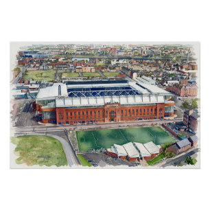 Poster Stade historique Ibrox Glasgow aquarelle d'art