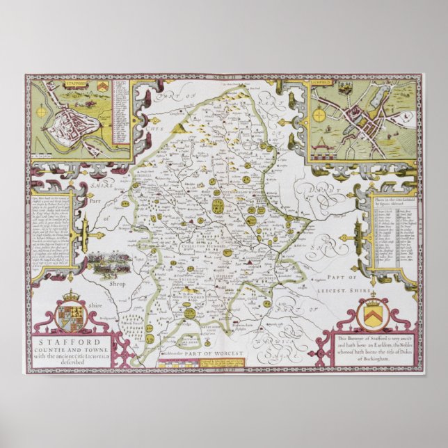 Poster Stafford County and Town, gravée par Jodocus (Devant)