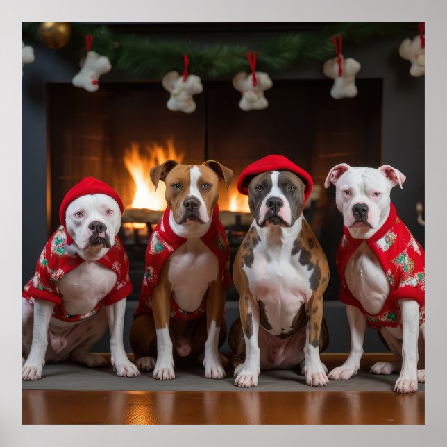 Poster Staffordshire américain près de la cheminée Noël (Devant)