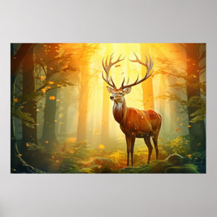 Poster Stag Deer Animal Faune Sauvage Art coloré
