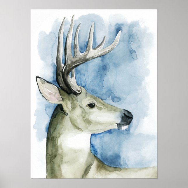 Poster Stag errant - Aquarelle (Devant)