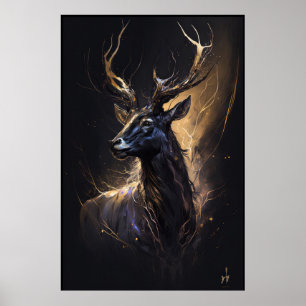 Poster Stag Portrait Animal Nature Faune Peinture Sombre