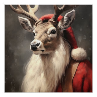 Poster STAG Quirky Vintage Portrait Noël Animal