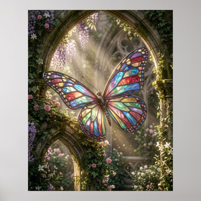 Poster Stained Glass Butterfly Bloom (Devant)