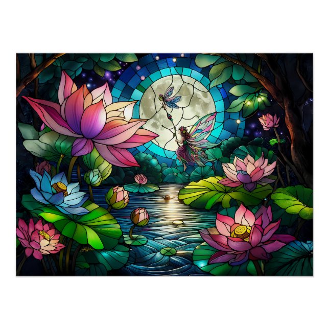 Poster Stained Glass Little Fairy With Dragonfly (Devant)