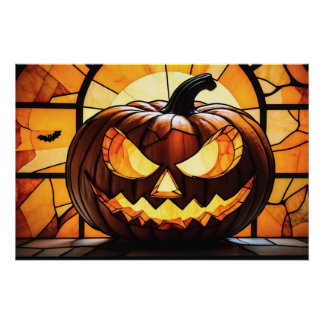 Poster Stained Glass Scary Halloween Jack-O-Lantern