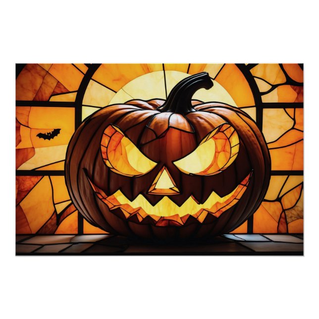Poster Stained Glass Scary Halloween Jack-O-Lantern  (Devant)