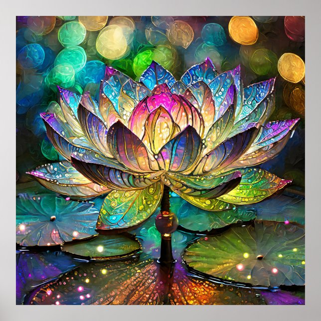 Poster Stained Glass Vibrant Lotus Flower (Devant)