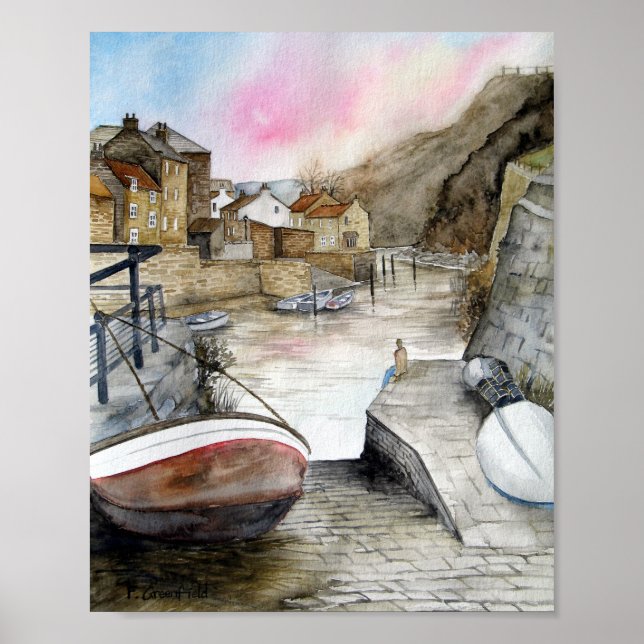 Poster Staithes, North Yorkshire, Angleterre Aquarelle (Devant)