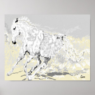 Poster : Stallion blanc en mouvement