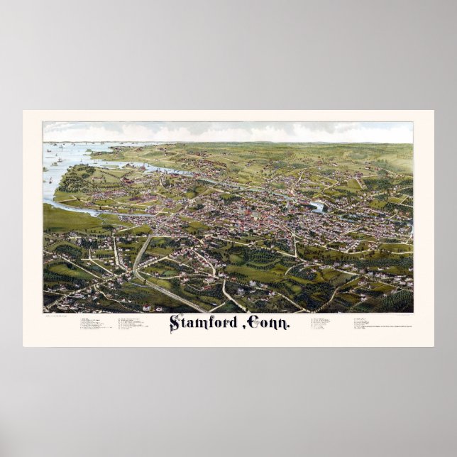 Poster Stamford, CT Carte panoramique - 1883 (Devant)
