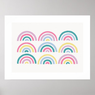 Poster Stamped Rainbows Kids' Art Print - Teal