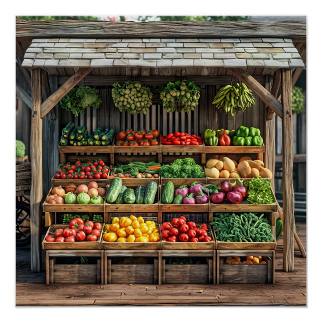 Poster Stand de légumes du marché agricole (Devant)