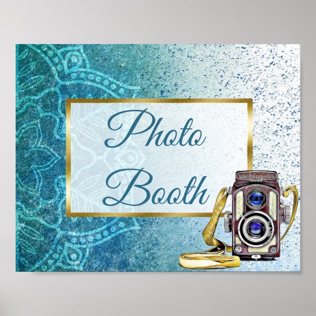 Poster Stand de mariage Photobooth Mandala bleue (Devant)