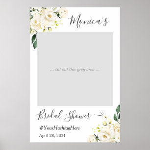Poster Stand de photobooth pour mariage floral Rose Blanc