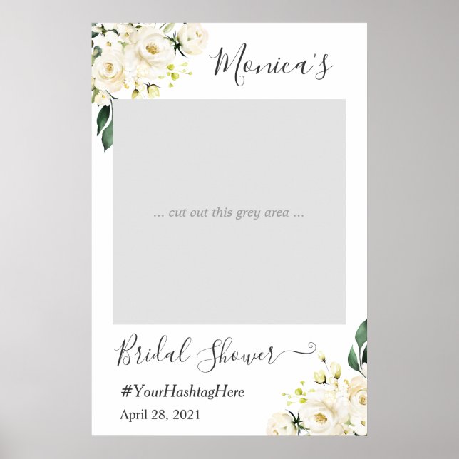 Poster Stand de photomaton de mariage floral rose blanche (Devant)