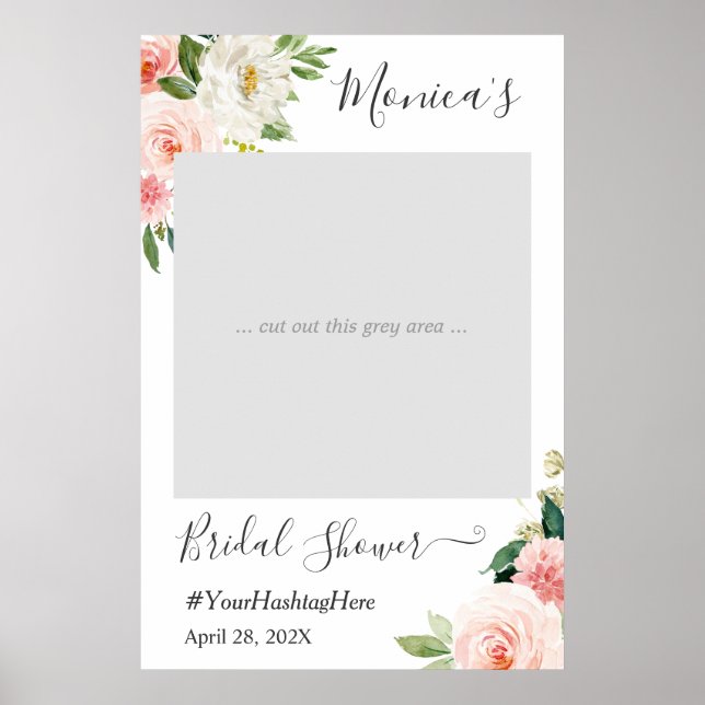 Poster Stand de photomaton pour mariage floral rose paste (Devant)