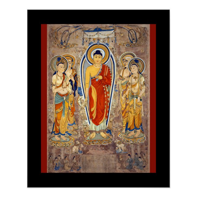 Poster Standing Buddha Tang Dynasty Mogao Caves Silk Road (Devant)