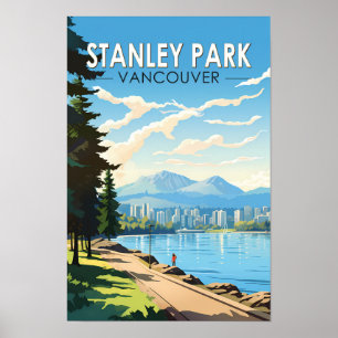 Poster Stanley Park Vancouver Canada Travel Art Vintage