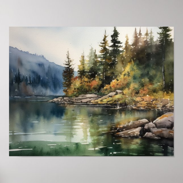 Poster Star Lake Watercolor Paysage Art Imprimer l'affich (Devant)