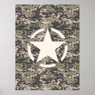 Poster Star Stencil Vintage Tag Digital Khaki Style
