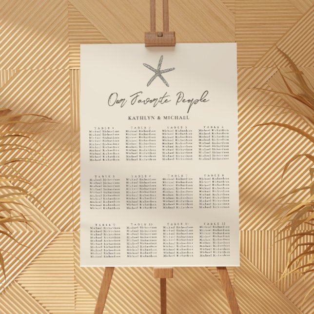 Poster Starfish Beach Wedding 12 Table Seating Charts (Créateur téléchargé)