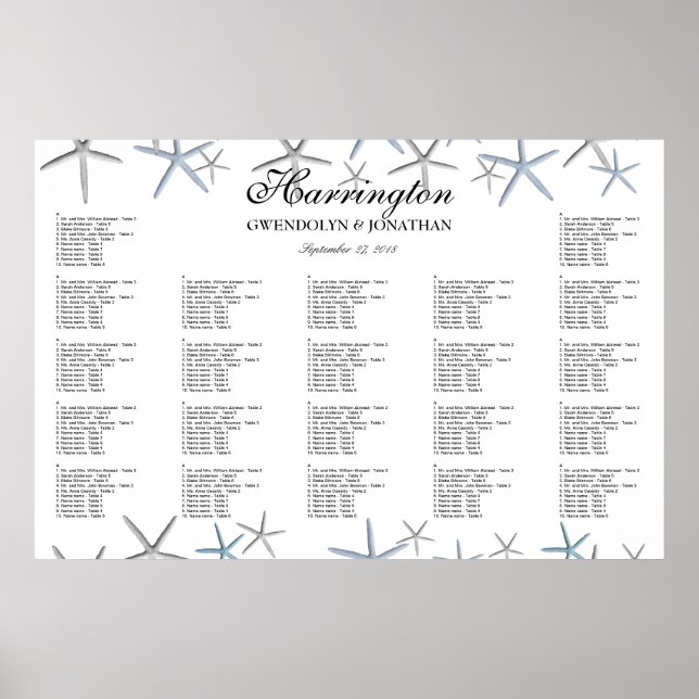 Poster Starfish Borders Plage Seating Chart (Devant)