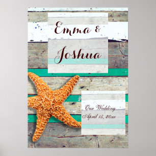 Poster Starfish Rustic Beach Board Nautique