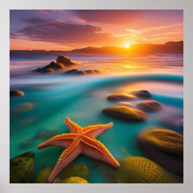 Poster Starfish sur la plage à Dawn (Devant)