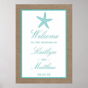 Poster Starfish Turquoise Burlap Beach Wedding Collection