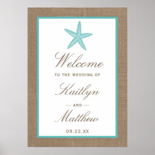Poster Starfish Turquoise Burlap Beach Wedding Collection