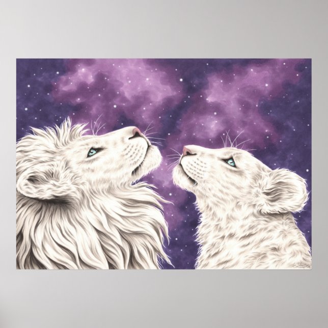 Poster Stargazers Galaxy Lion blanc Couple Aimer Épaules (Devant)