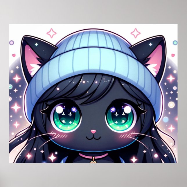 Poster Starry-Eyed Kitten : Charming Anime Cat (Devant)
