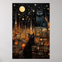 Starry Night Cats : Cosmic City Rooftop Art